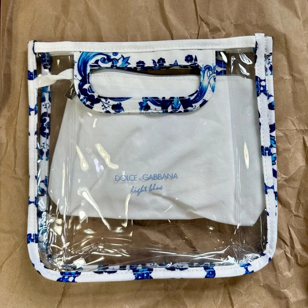 New Dolce & Gabbana Clear Tote with Blue Floral Trim and White Pouch - Picture 3 of 16